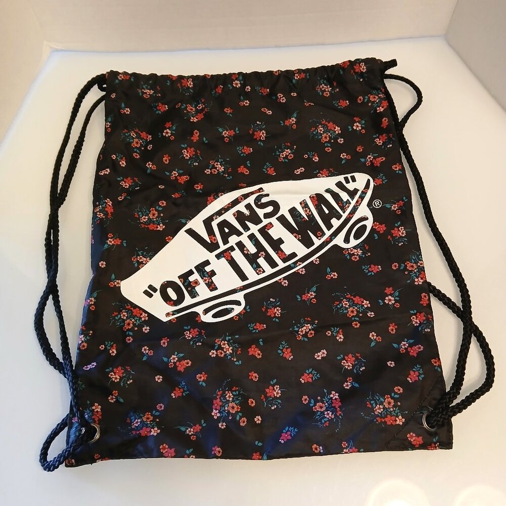 Vans Off The Wall Drawstring Bag Backpack Shoes Sports Gym Black Floral